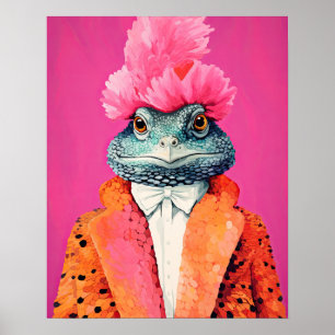 Toad in Funky Anzugs Animal Fashion Art Pink Poster