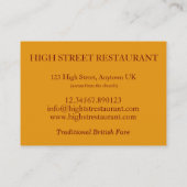 Toad in Hole British Pub Restaurant Food Visitenkarte (Rückseite)