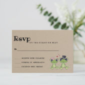 ©Toadal in Liebe Frog Couple Rustic Wedding RSVP (Stehend Vorderseite)