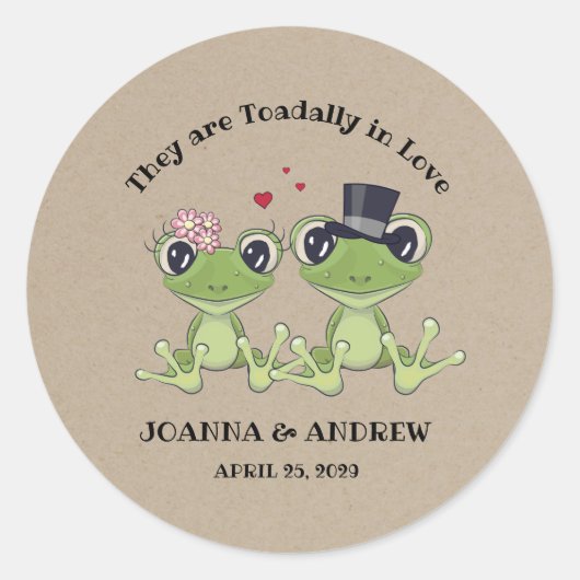 ©Toadal in Liebe Rustic Frog Couple Wedding Runder Aufkleber (Vorderseite)