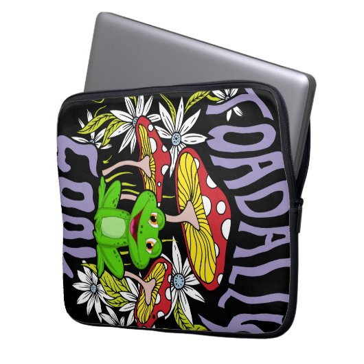 ToadalCoole Blüten- und Froschtypografie Laptopschutzhülle (Vorderseite Links)