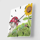 Toadstool and Sunflower Clock Quadratische Wanduhr (Winkel)
