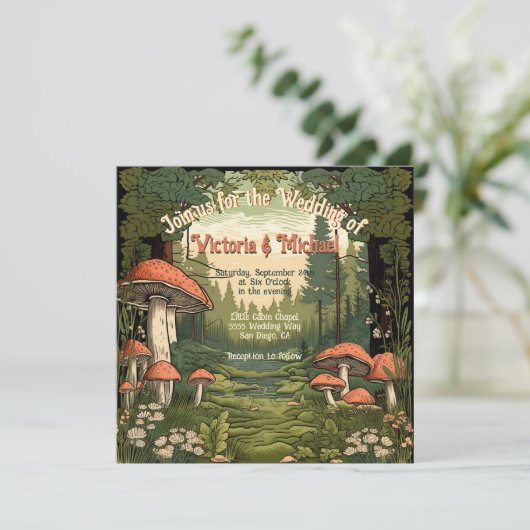 Toadstool Forest Wedding Einladung (Stehend Vorderseite)