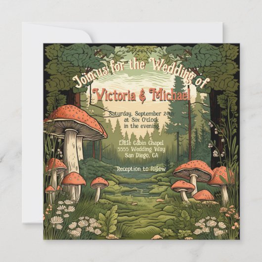 Toadstool Forest Wedding Einladung (Vorderseite)