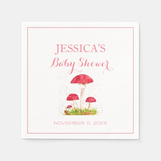 Toadstool Mushroom Wasserfarbe Niedlich Babydusche Serviette (Vorderseite)