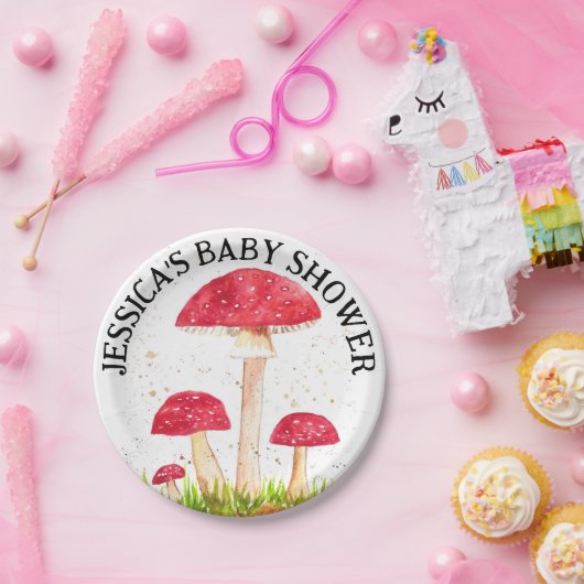 Toadstool Pilzwald Aquarell Rote Natur Pappteller (Party)