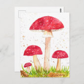 Toadstool Pilzwald Aquarell Rote Natur Postkarte (Vorne/Hinten)