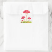 Toadstool Pilzwald Aquarell Rote Natur Quadratischer Aufkleber (Tasche)