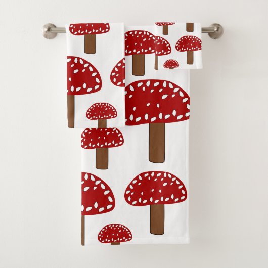Toadstool Red Forest Mushroom Pattern Badhandtuch Set (Insitu)