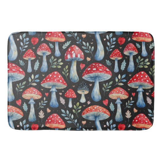 toadstool story in watercolor pattern throw pillow badematte (Vorderseite)