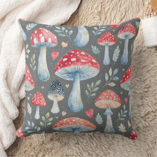 toadstool story in watercolor pattern throw pillow kissen