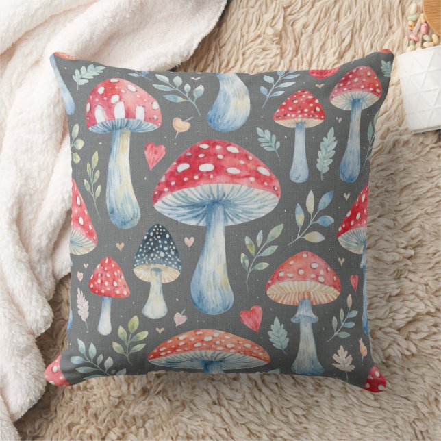 toadstool story in watercolor pattern throw pillow kissen (Decke)
