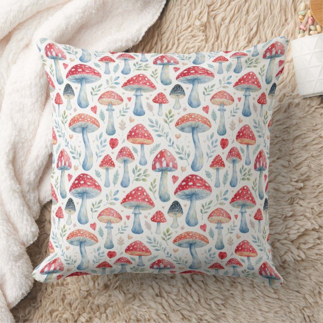 toadstool story in watercolor pattern throw pillow kissen (Decke)