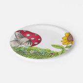 Toadstool und Sonnenblume Pappteller (Schrägansicht)