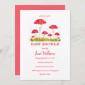 Toadstools Mushroom Babydusche Rote Natur Einladung (Vorne/Hinten)