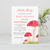 Toadstools Mushroom Babydusche Rote Natur Einladung (Stehend Vorderseite)