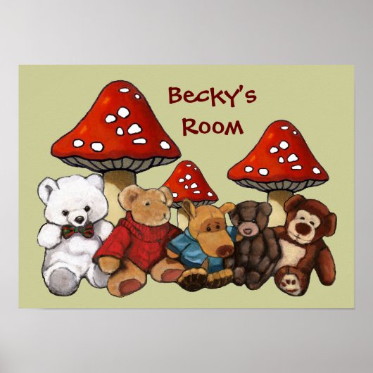 Toadstools & Teddy Bars: Kinderzimmer personalisie Poster (Vorne)