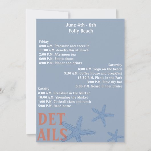 Toast an der Küste Bachelorette Einladung und Deta (Rückseite)