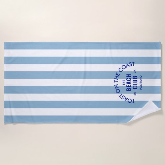 Toast an der Küste Der Beach Club Blue Stripe Strandtuch (Vorderseite)