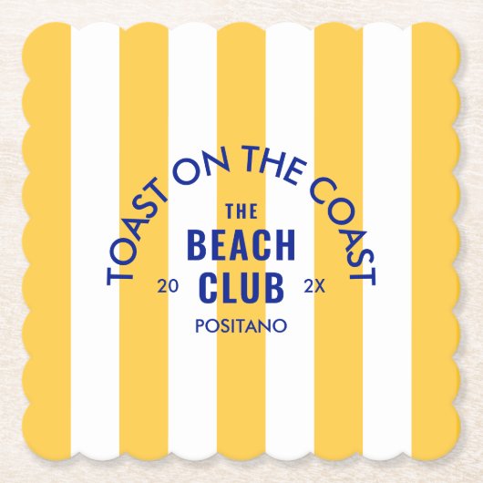 Toast an der Küste Der Beach Club Gelber Streifen Untersetzer (Vorderseite)