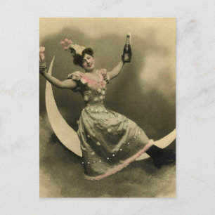 Toast auf Champagner auf einem zunehmendem Mond Postkarte