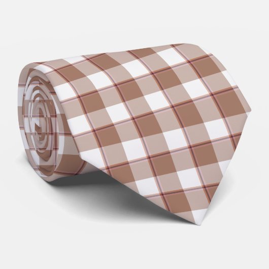 Toast Brown and Athens Gray Plaid Neck Tie Krawatte (Gerollt)