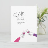 Toast Card Holiday - "Clink" Weinglas Cheers (Stehend Vorderseite)