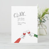 Toast Card Holiday - "Clink" Weinglas Cheers (Stehend Vorderseite)