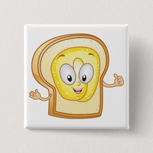 Toast-Cartoon-Charakter Glückliches Brot Button (Vorderseite)