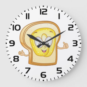Toast-Cartoonfigur mit Butter glückliches Brot Große Wanduhr
