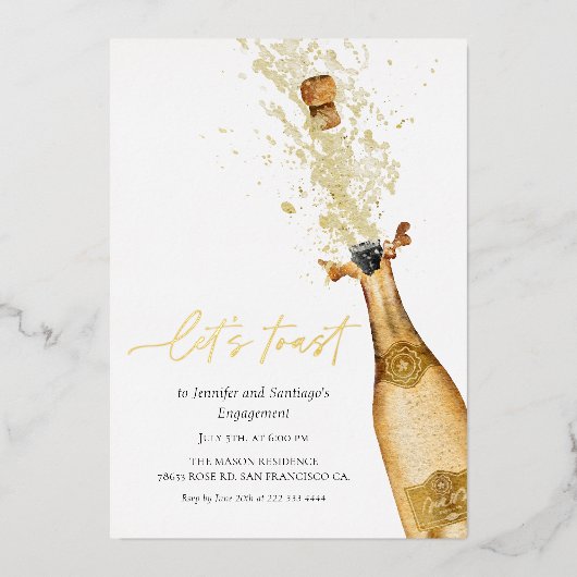 Toast Champagner-Verlobung Folieneinladung (Vorderseite)