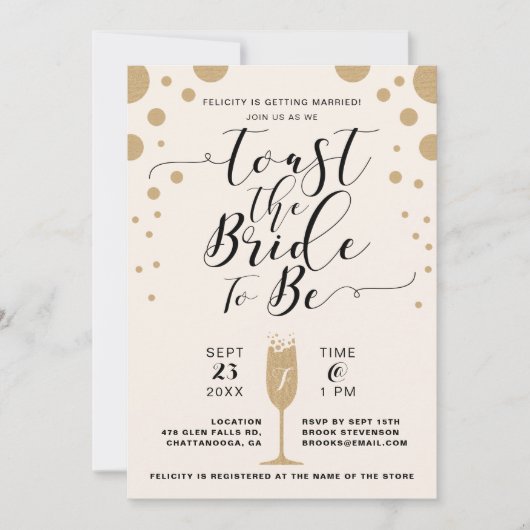 Toast der Brücke | Champagne Bubbles Brautparty Einladung (Vorderseite)