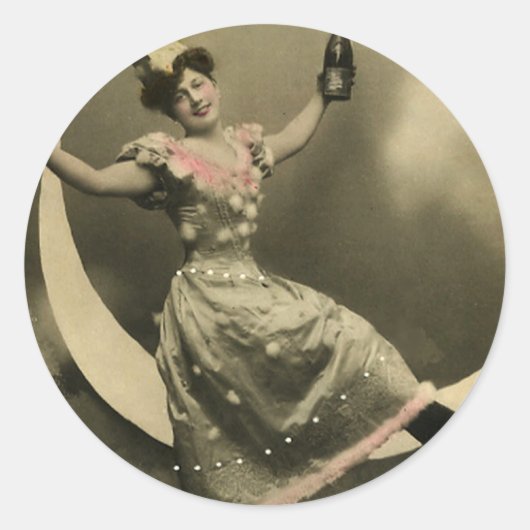 Toast des Champagners auf einem Crescent Moon Runder Aufkleber (Vorderseite)
