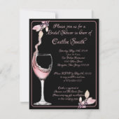 Toast formales Schwarz-Rose-Brautparty Einladung (Vorderseite)