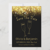 Toast Gold Glitzer Black Wedding Save the Date Einladung (Vorderseite)