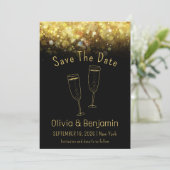 Toast Gold Glitzer Black Wedding Save the Date Einladung (Stehend Vorderseite)