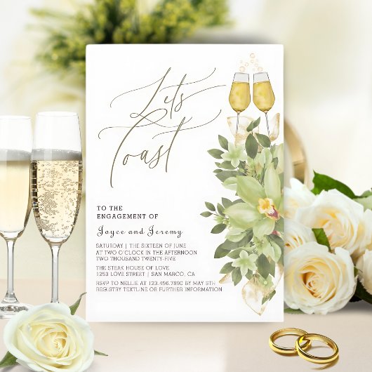 Toast Greenery Floral Gold Party Einladung