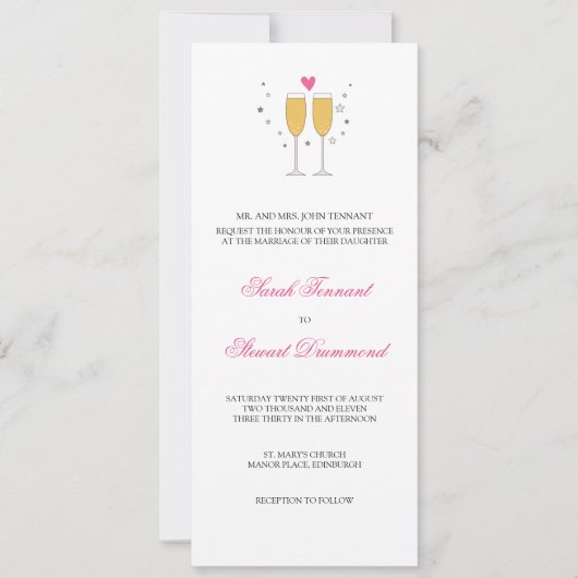 Toast Hochzeit mit Champagner - schlank Einladung (Vorderseite)