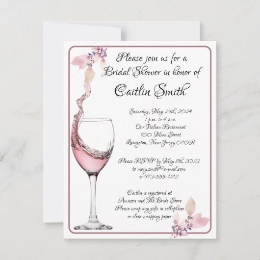 Toast mit Blumenmuster Elegantes Brautparty in Wei Einladung (Vorderseite)