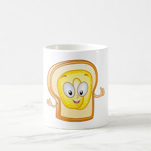 Toast mit Butter Cartoon-Charakter Glückliches Bro Kaffeetasse
