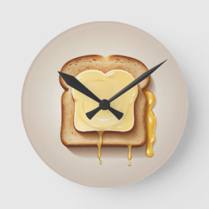 Toast mit schmelzender Butter Runde Wanduhr
