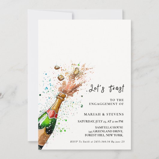 Toast Pink Champagne Flasche Engagement Party Einladung (Vorderseite)