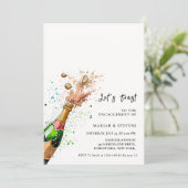 Toast Pink Champagne Flasche Engagement Party Einladung (Stehend Vorderseite)