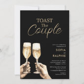 Toast The Couple Gold Script Engagement Einladung (Vorderseite)