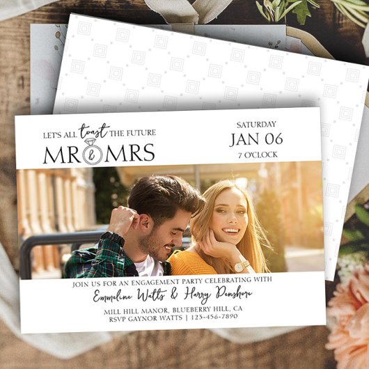 Toast the Future Mr & Mrs Verlobung Foto Party Einladung