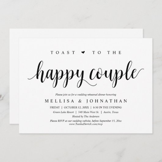 Toast zum glücklichen Paar, Hochzeit Probe Einladung (Vorne/Hinten)