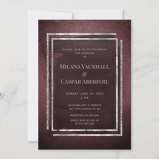 Toasted Burgundy & Silver Frame Wedding oder Party Einladung (Vorderseite)