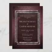 Toasted Burgundy & Silver Frame Wedding oder Party Einladung (Vorne/Hinten)