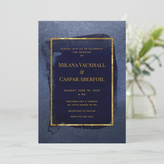 Toasted Navy & Deep Gold Wedding & Party Einladung (Stehend Vorderseite)