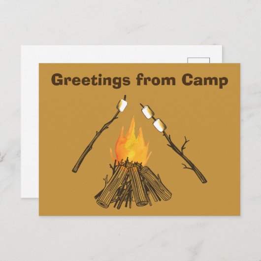 Toasting Marshmallows Grüße von Camp Postcard Postkarte (Vorne/Hinten)
